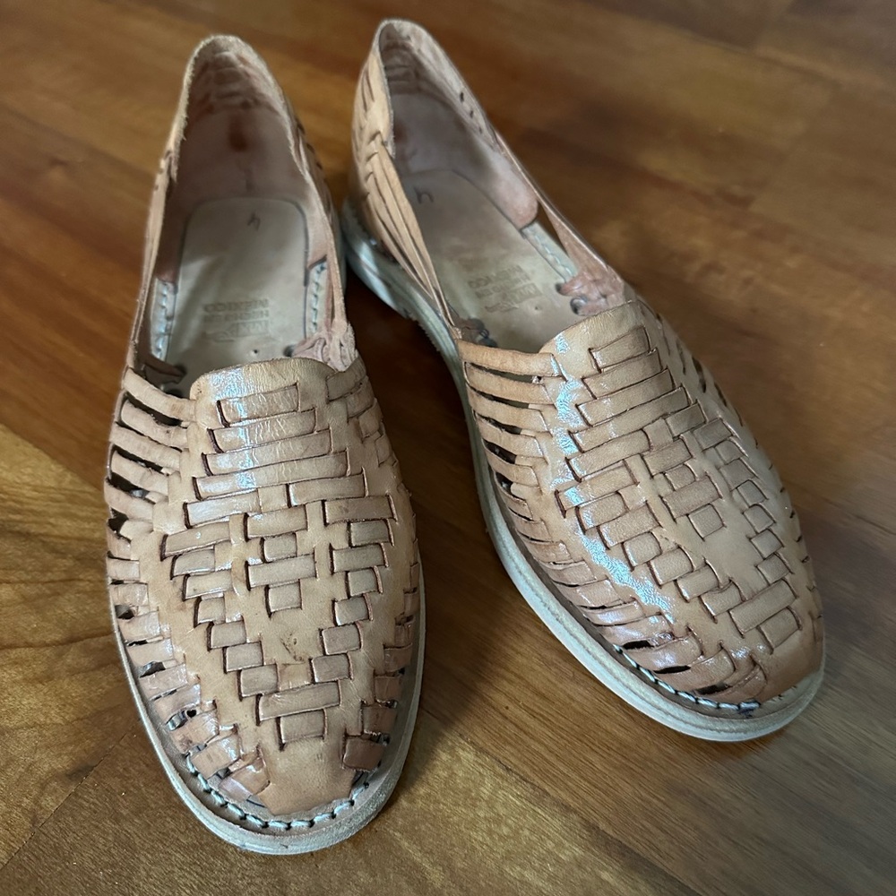 Boho Tan Woven Leather Loafers